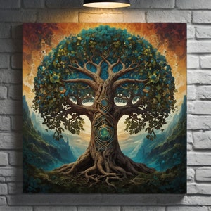 Yggdrasil Tree of Life Canvas Art: Celtic Spiritual Home Decor