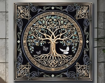 Tree of Life Canvas Art: Celtic Knot Yggdrasil, Norse Decor