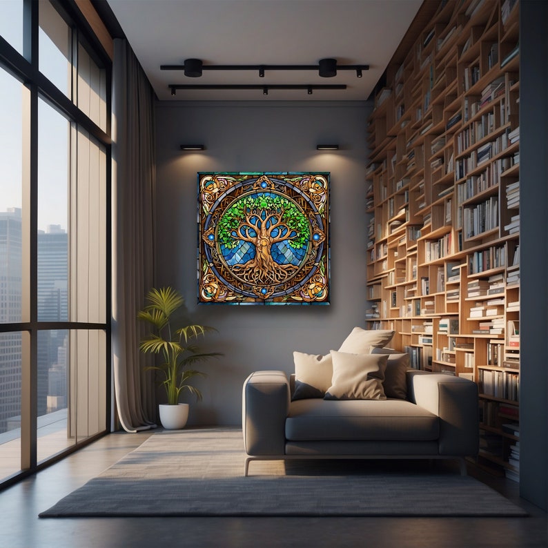 Tree of Life Stained Glass Canvas Wall Art, Yggdrasil Wall Art, Celtic