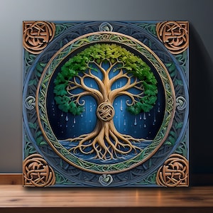 Tree of Life Canvas Wall Art, Yggdrasil Wall Art, Mandala Artwork, Norse Mythology Wall Art, Spiritual Celtic Tree Canvas, Mystic Tree Art