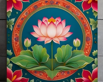 Lotus Flower Canvas Art: Mandala Design, Spiritual Wall Decor