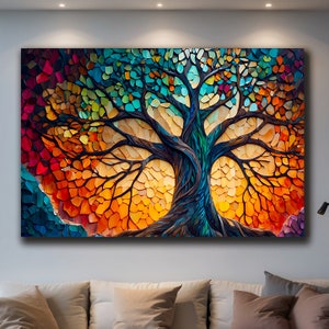 Tree Of Life Stained Glass Canvas Wall Art, Mandala Artwork, Yggdrasil Home Decor, Norse Mythology Canvas, Spiritual Celtic Tree Canvas Art