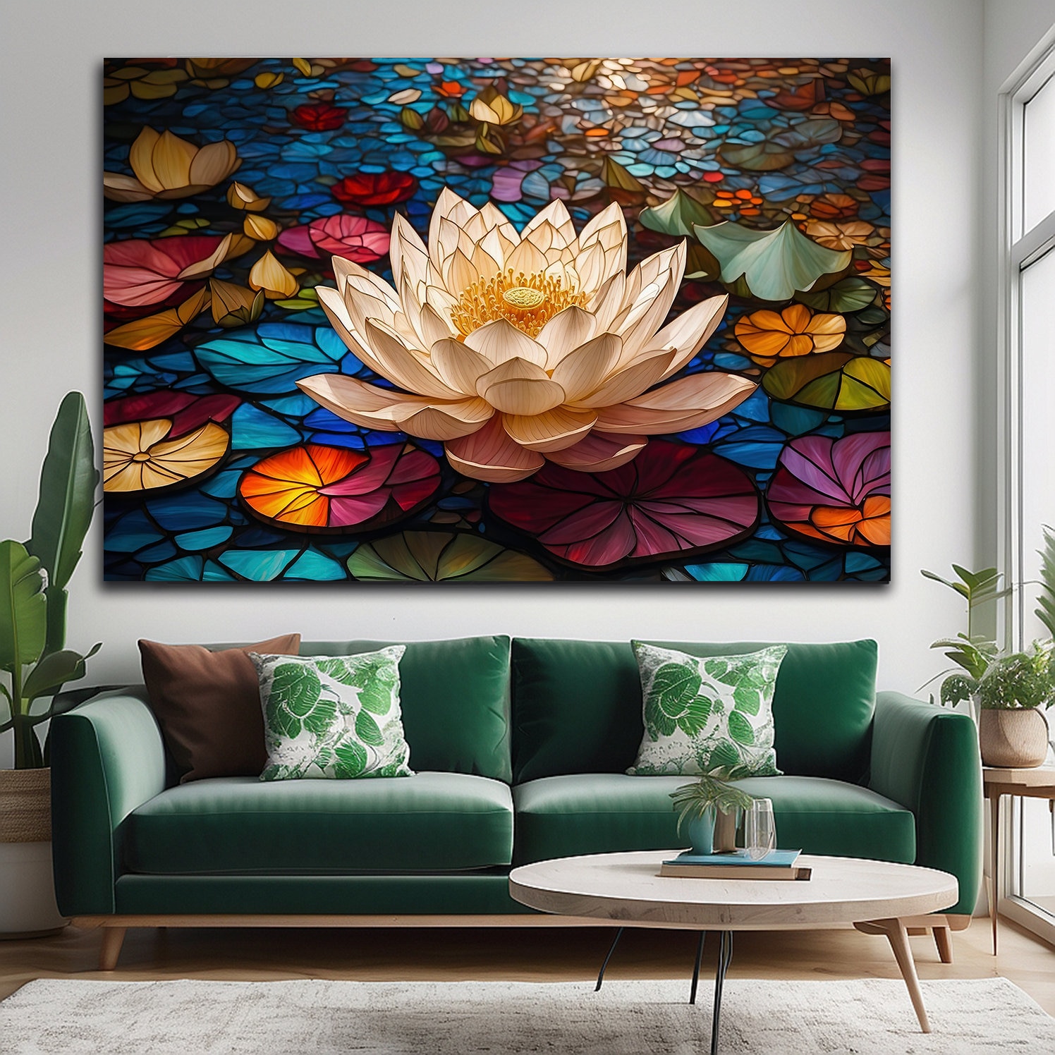 Stained Glass Lotus Flower Canvas Art: Colorful Floral Wall Decor - Etsy