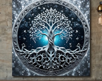 Tree of Life Canvas Art: Yggdrasil, Mystical Night Sky Print