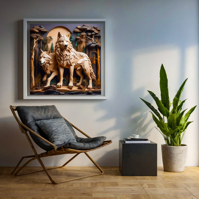 Rustic Wolf Rustic Wolf Canvas Wall Art: Wooden Style Forest Scene - Etsy