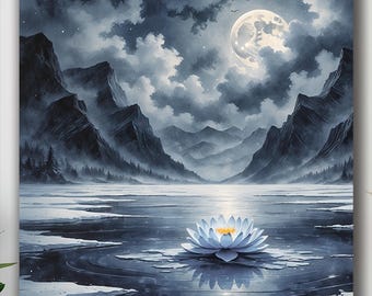 Lotus Flower Canvas Art: Serene Zen Wall Art Decor, Mandala Wall Art, Serene Asian Nature Landscape Home Décor, Zen Lotus Flowers  Canvas