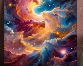 Abstract Galaxy Canvas Art: Cosmic Nebula Landscape Wall Hanging