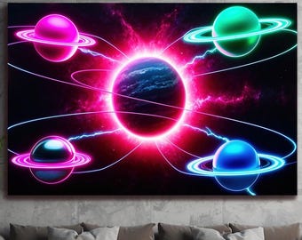 Cosmic Energy Canvas Art: 3D Planets & Stars Wall Decor