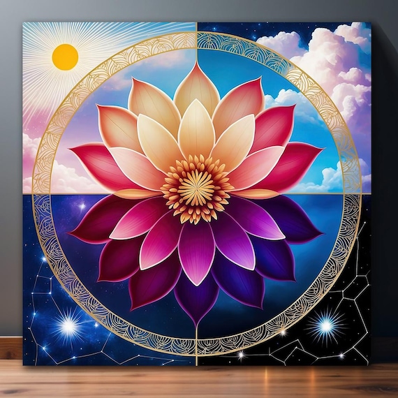 Lotus Flower Canvas Print: Bohemian Mandala Wall Art