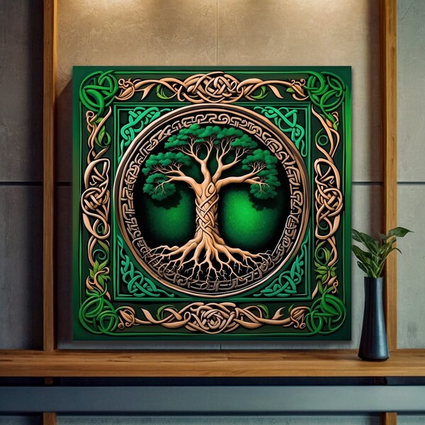 Celtic Tree of Life Wall Art, Yggdrasil Canvas Art, Mandala Wall Art, Nature Inspired Home Decor, Spiritual Symbol, Elegant Wall Hanging