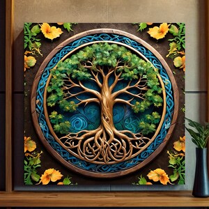 Celtic Tree of Life Canvas Art: Yggdrasil Mandala Wall Decor