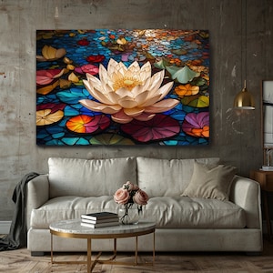 Stained Glass Lotus Flower Canvas Art: Colorful Floral Wall Decor - Etsy