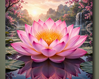 Lotus Flower Wall Art Canvas Print, Zen Water Lily Painting, Spiritual Nature Decor, Meditation Artwork, Tranquil Botanical Wall Art