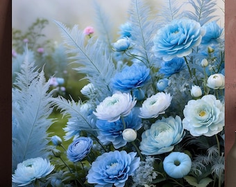 Blue Floral Canvas Art: Botanical Flower Wall Decor
