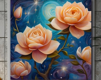 Blue & Pink Rose Bouquet Canvas Print: Floral Wall Art