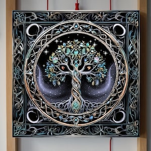 Celtic Tree of Life Canvas Wall Art, Norse Mythology Artwork, Spiritual Celtic Tree Canvas, Yggdrasil Home Decor, Mandala Wall Art Print