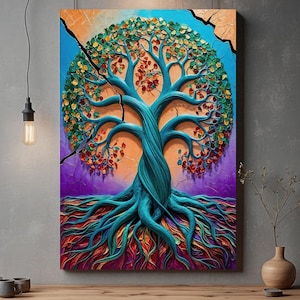 Tree of Life Canvas Wall Art, Yggdrasil Canvas, Abstract Tree Artwork, Spiritual Celtic Tree Print, Norse Mythology Canvas, Mythic Tree Art