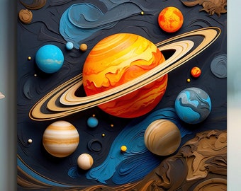 3D Solar System Canvas Art: Galaxy Planets Wall Decor