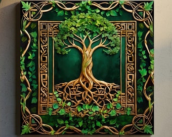 Tree of Life Canvas Art: Celtic Yggdrasil Mandala Wall Decor