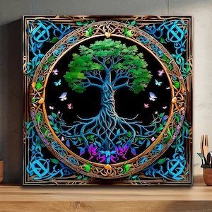 Celtic Tree of Life Canvas Wall Art, Yggdrasil Canvas, Spiritual Celtic Tree Artwork, Mandala Home Decor Print, Norse Mythology Tree Canvas