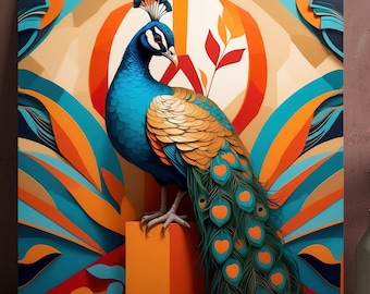 Colorful Peacock Canvas Wall Art: Modern Wildlife Painting