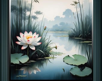 Lotus Flower Canvas Wall Art: Serene Zen Wall Art Decor, Mandala Art, Serene Asian Nature Landscape Home Décor, Zen Lotus Flowers  Canvas