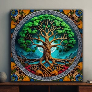 Tree of Life Canvas Wall Art, Yggdrasil Canvas, Mandala Wall Art, Celtic Tree Canvas Print, Colorful Nature Artwork, Living Room Decor