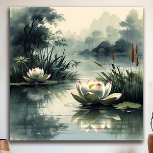 Arte de parede em tela com flor de lótus, Arte de parede em tela com flor espiritual, Arte de parede com impressão zen, Decoração de parede com lótus, Arte de mandala com flor, Arte de flor em tela
