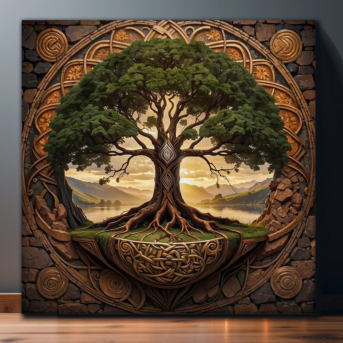 Celtic Tree of Life Canvas Art: Yggdrasil Mandala Wall Decor