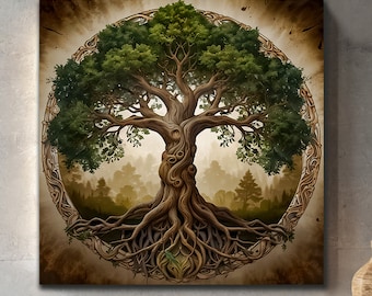 Tree of Life Canvas Art: Celtic Yggdrasil Mandala Wall Decor