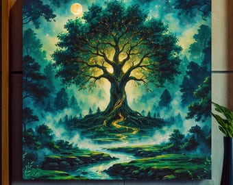 Tree of Life Canvas Art: Celtic Yggdrasil Mandala Print
