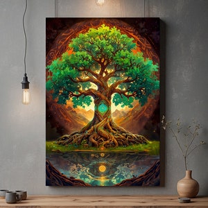 Tree of Life Canvas Wall Art, Yggdrasil Canvas, Mandala Wall Art, Norse Canvas Artwork, Forest Nature Canvas, Bohemian Celtic Tree Wall Art