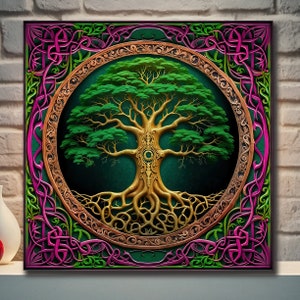 Tree of Life Celtic Canvas Wall Art, Yggdrasil Canvas, Intricate Celtic Knotwork Mandala Canvas, Nature Wall Decor, Spiritual Tree Canvas