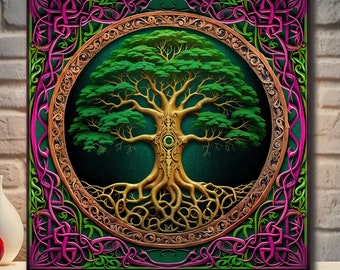 Tree of Life Canvas Art: Celtic Yggdrasil Mandala Wall Decor
