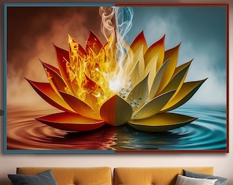 Fire and Water Lotus Canvas Art: Dual Color Nature Print
