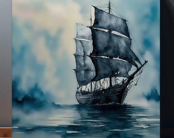 Tall Ship Sailboat Canvas Art: Nautical Watercolor Wall Print