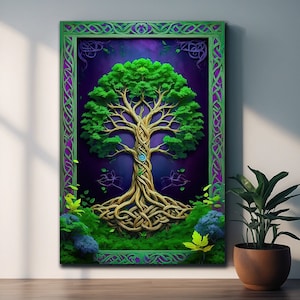 Tree of Life Canvas Wall Art, Yggdrasil Canvas, Mandala Wall Art, Mystical Nature Decor, Celtic Tree Canvas Print, Bohemian Home Decor