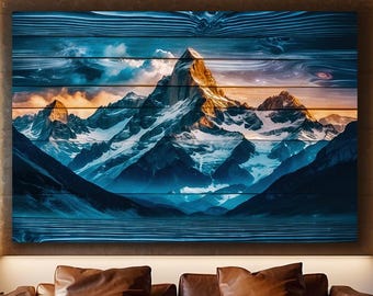Mountain Landscape Canvas Print: Wood-Style Rustic Home Decor