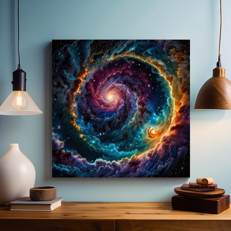 Cosmic Spiral Nebula Canvas: Colorful Galaxy Space Art - Etsy