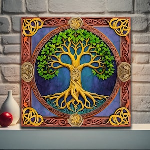 Tree of Life Canvas Wall Art, Yggdrasil Canvas, Mandala Artwork, Celtic Tree Canvas Artwork, Spiritual Tree Canvas Print, Celtic Tree Canvas