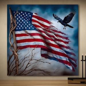 Amerikanische Flagge Leinwand Wandkunst, Patriotische Wanddekoration, Adler Leinwand, USA Flagge Kunstwerk, Fourth of Jully Wohndekor, Militär Geschenk