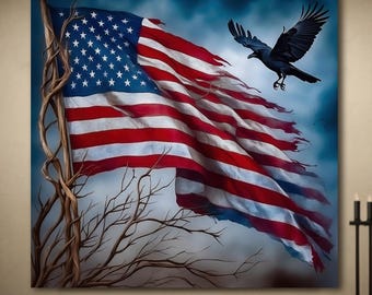 American Flag Canvas Art: Patriotic Eagle Print, USA Wall Decor