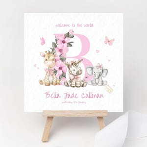 Personalisierte Willkommen in der Welt Monogramm Brief Karte Plüsch Tiere Geburtsankündigung Neues Baby Geschenk Mädchen Tochter Patenkind Andenken