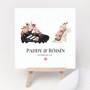 Scarpe personalizzate, biglietti di nozze, scarpe da calcio, tacchi GAA, calcio, hurling, rugby, sport, ricordo, congratulazioni a Mr & Mrs, regalo per sposi.
