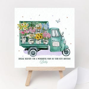 Cartão personalizado Caminhão de flores Aniversário Floral Flores frescas Entrega especial Avó Irmã Esposa Namorada Amiga Mãe Filha