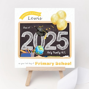 Carte personnalisée de fin d'études 2025 Carte de remise des diplômes du dernier jour de l'école primaire en cadeau Carte Dernier jour d'école Carte de 6e promotion de la promotion 2025