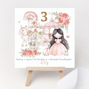 Personalisierte Geburtstagskarte Prinzessin Schloss Märchen Einhorn Regenbogen Blumen Party Tochter Enkelin Nichte Cousin Schwester Patentochter