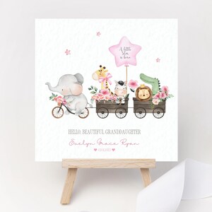 Personalisierte Ein kleiner Stern ist geboren Neue Baby Safari Karte Elefant Löwe Giraffe Zebra Fahrrad Tiere Nichte Enkelin Hallo schön
