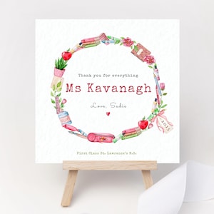 Gepersonaliseerde bedankkaart voor leraar Bedankt voor alles Bloemen Schoolkrans Namenkaart Carta Gaeilge Múinteoir Bedankt leraar