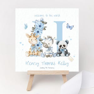 Gepersonaliseerd Welcome to the World monogram briefkaart pluche dieren geboortekaartje nieuwe baby cadeau zoon kleinzoon peetzoon neefje aandenken